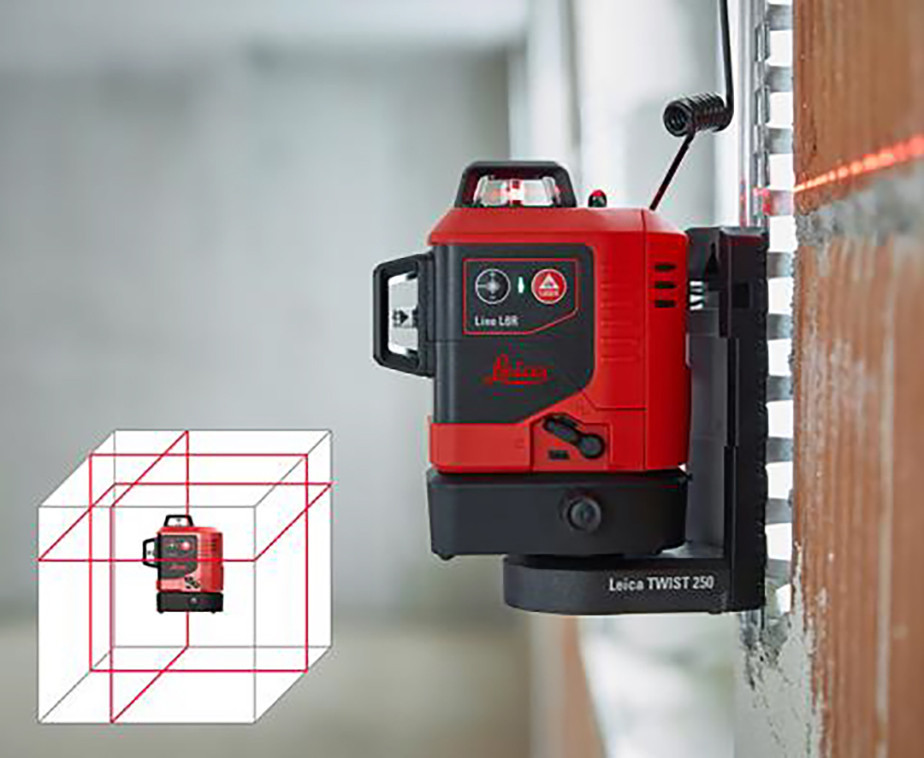 Laser lino L6R multi ligne rouge sur un mur avec les plans détaillés